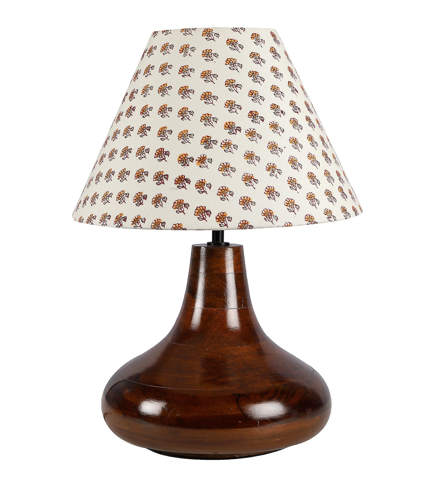 Yogasana Dark brown Table Lamp with Yellow Printed Shade