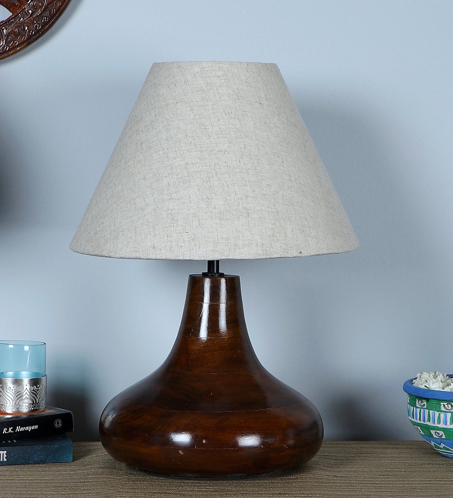 Yogasana Dark brown Table Lamp with Beige Shade