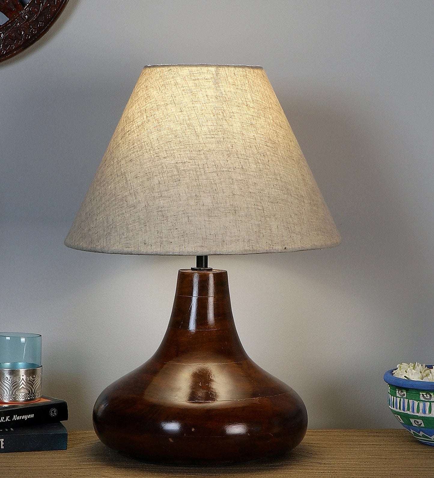 Yogasana Dark brown Table Lamp with Beige Shade