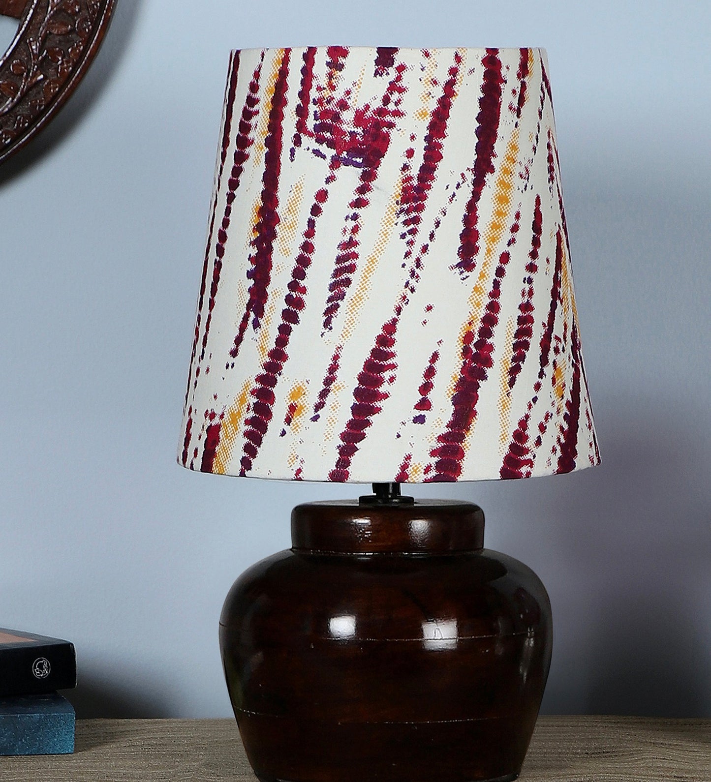 Nirvana Bed side Lamp with Burgundy Tie & Dye Printed Shade
