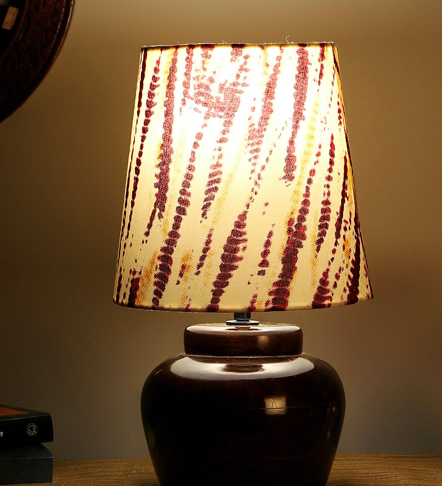 Nirvana Bed side Lamp with Burgundy Tie & Dye Printed Shade