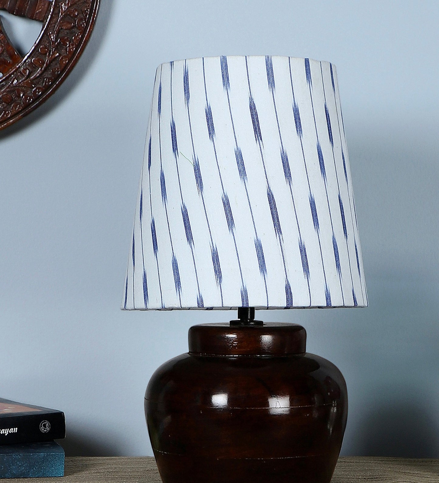 Nirvana Bed side Lamp with Blue Ikkat Printed Shade