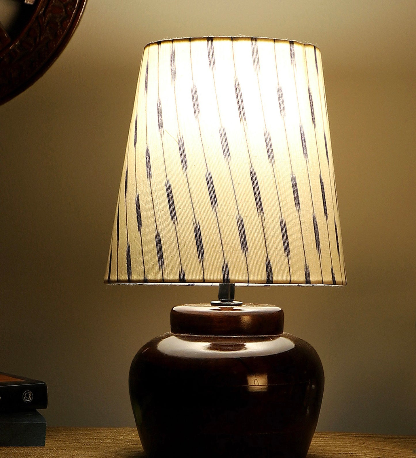 Nirvana Bed side Lamp with Blue Ikkat Printed Shade