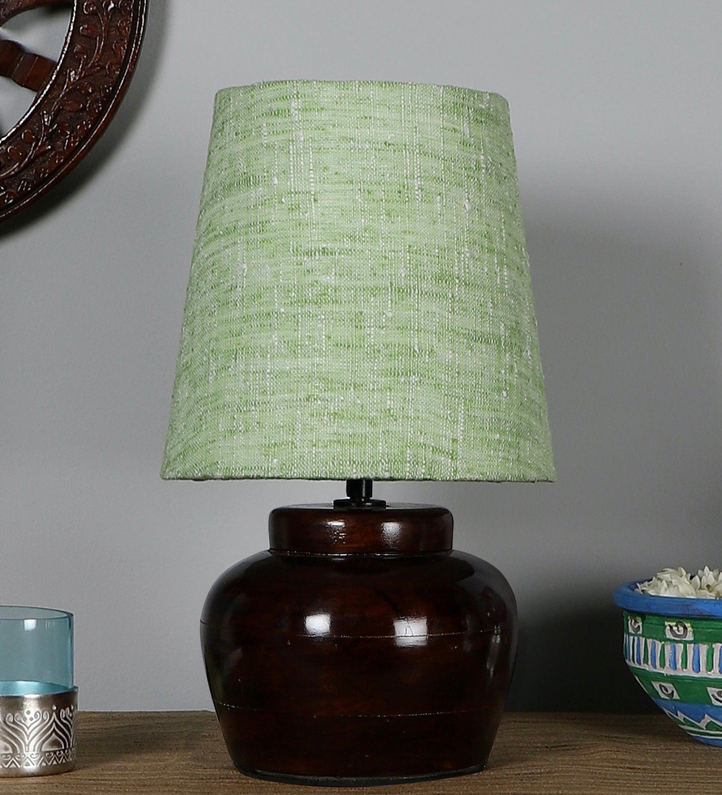 Nirvana Bed side Lamp with Green Khadi Shade