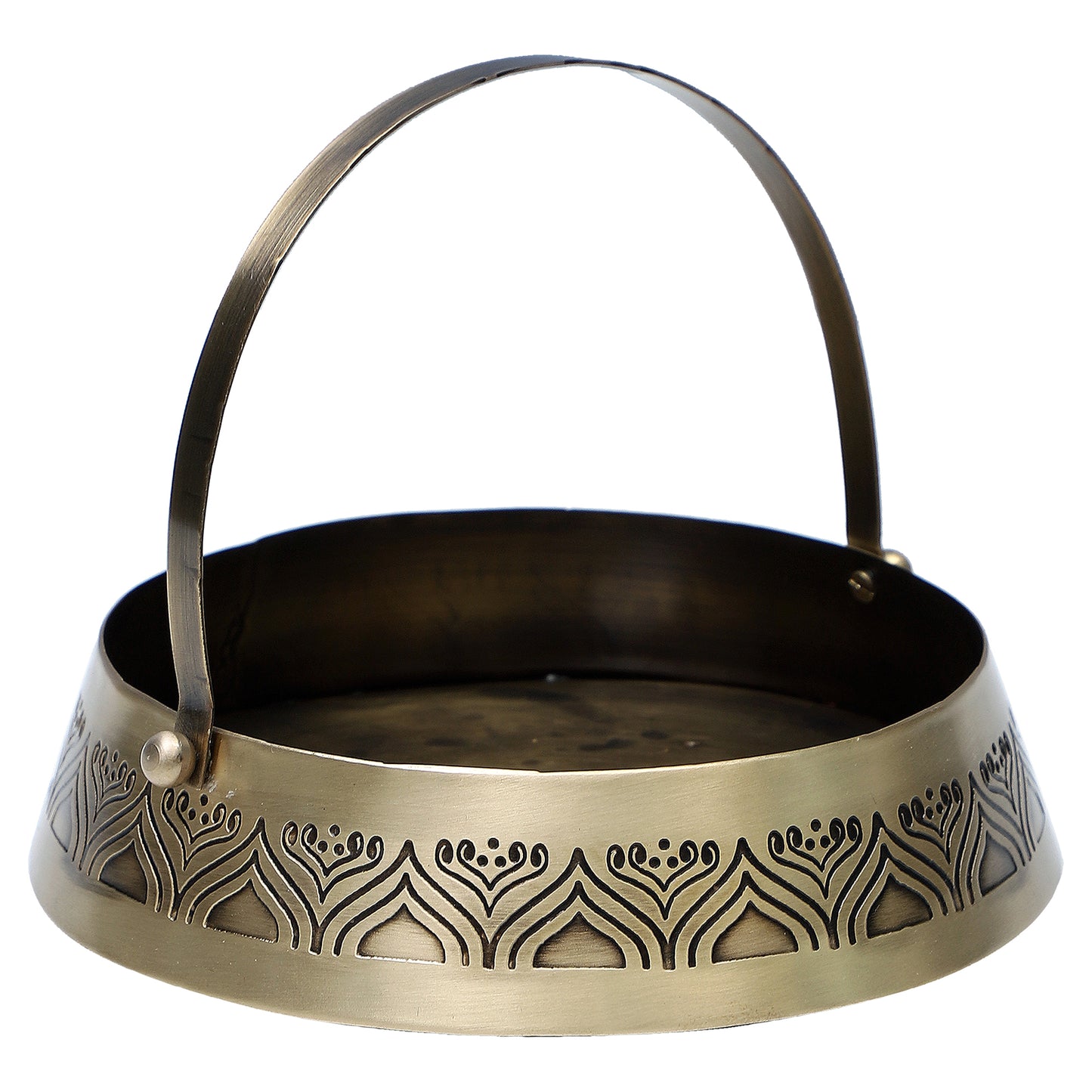 Alpana Brass Flower Basket with handle (Gold & Antique)