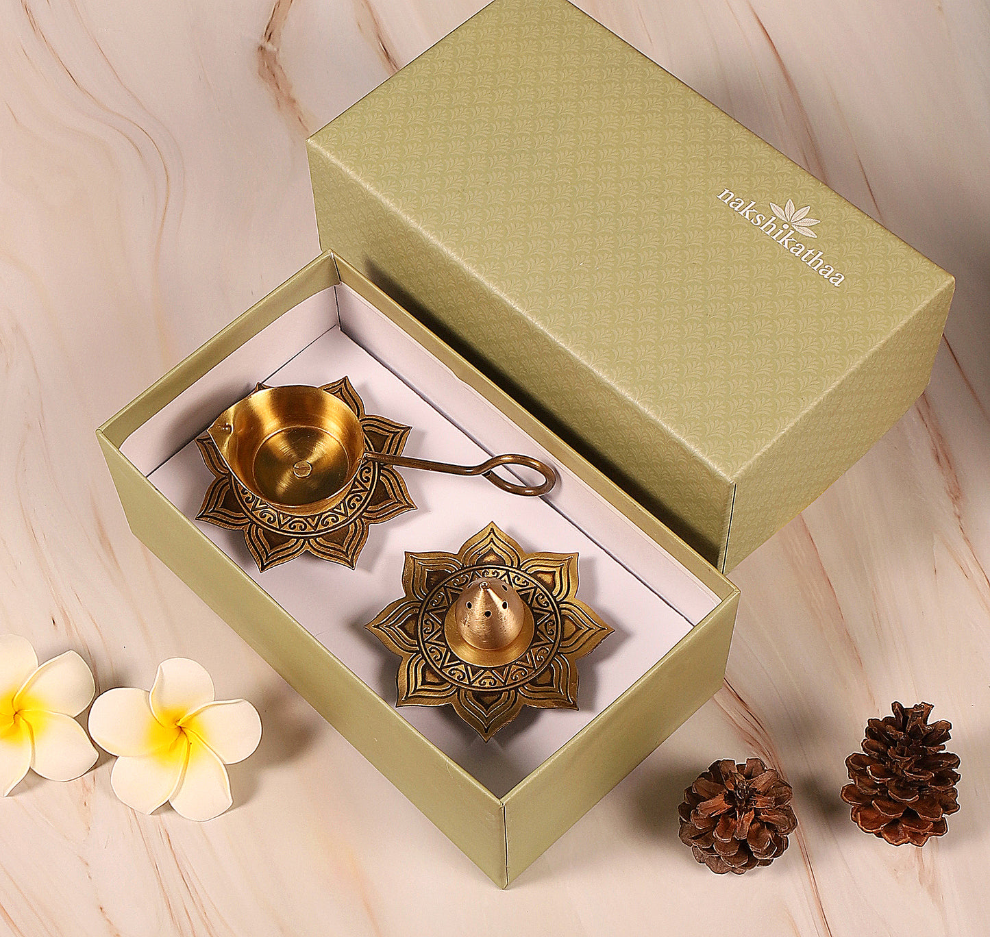 Alpana Brass Divinity Gift Hamper with Arti Diya & Incense holder