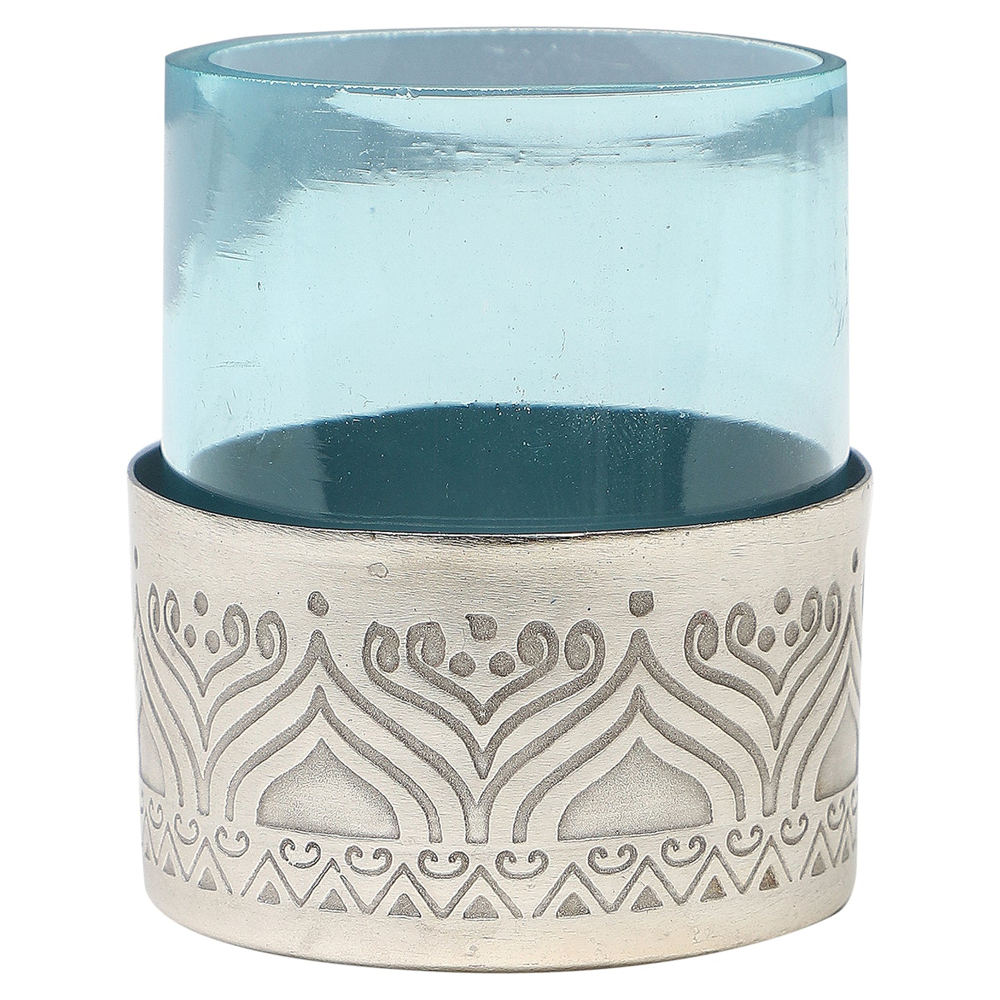 Utsav Festive Gift hamper with Silver Plated Assorted Tea Light stand and Set of 2 Votive with Blue Glass
