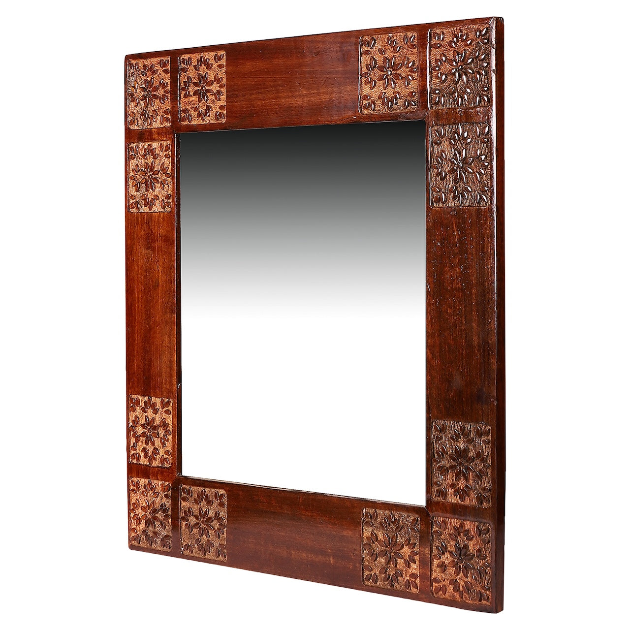 Amogh Brown and off white Hand Carved Wooden Mirror