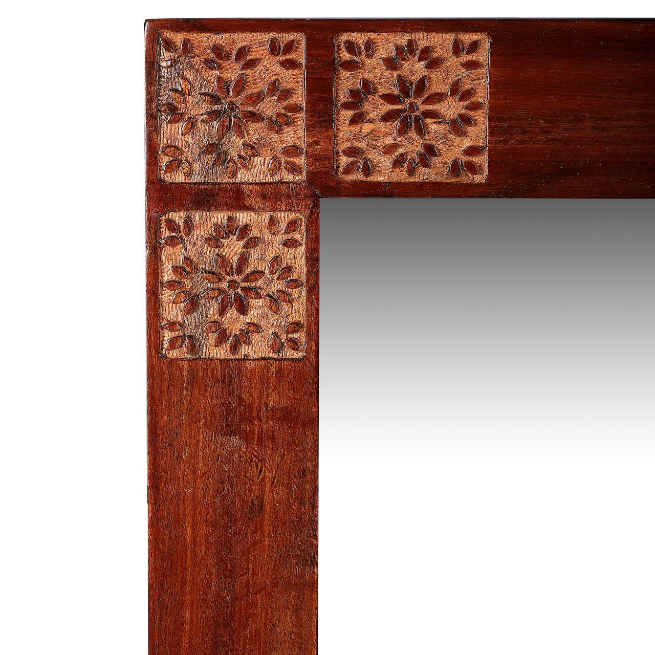 Amogh Brown and off white Hand Carved Wooden Mirror