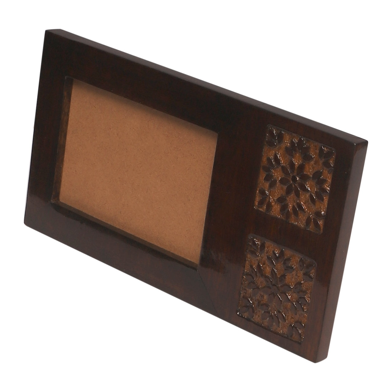 Amogh Brown and off white Hand Carved Wooden Photo frame
