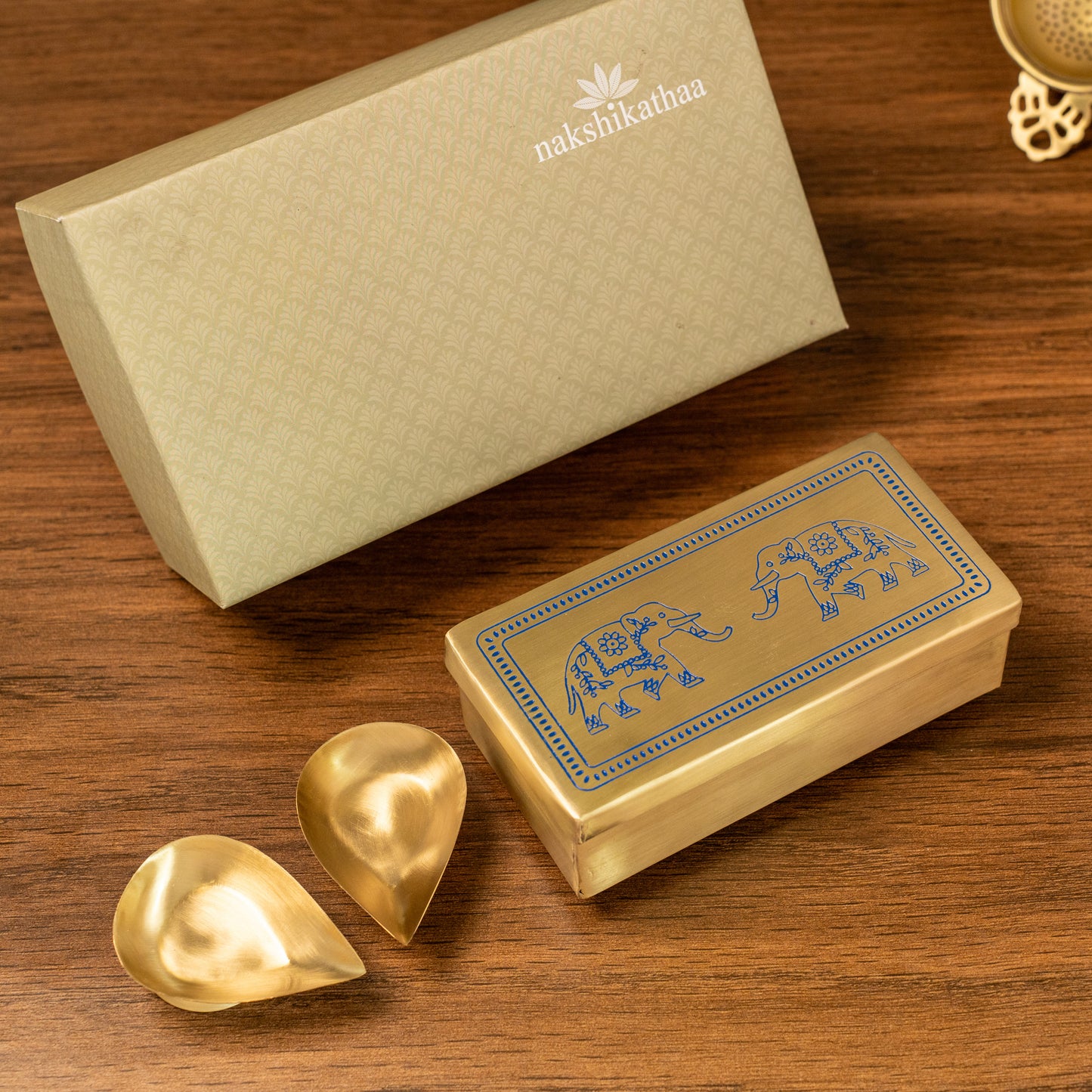 Brass Elephant Gift Box (Blue)