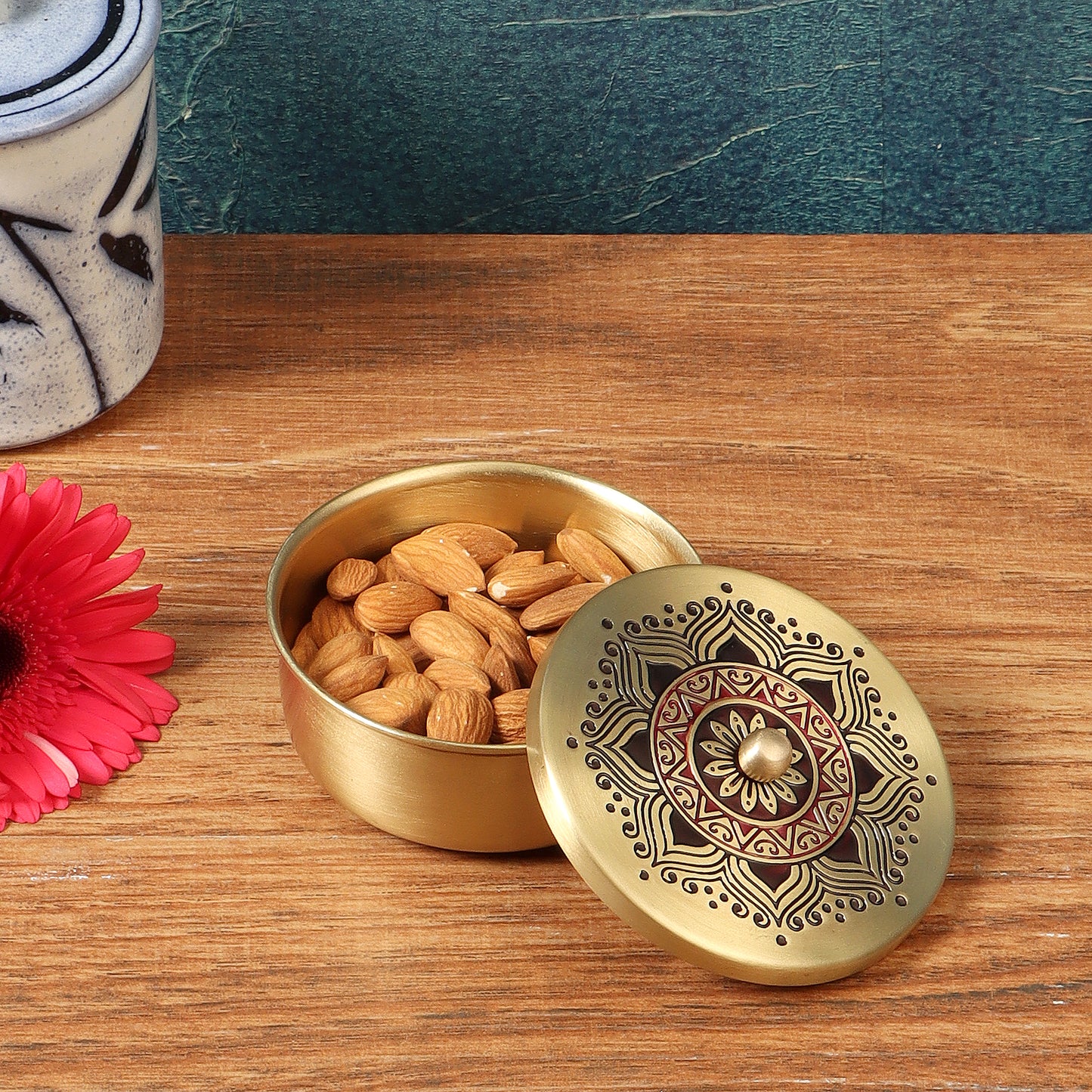 Utsav Brass Nut Bowl (Maroon)