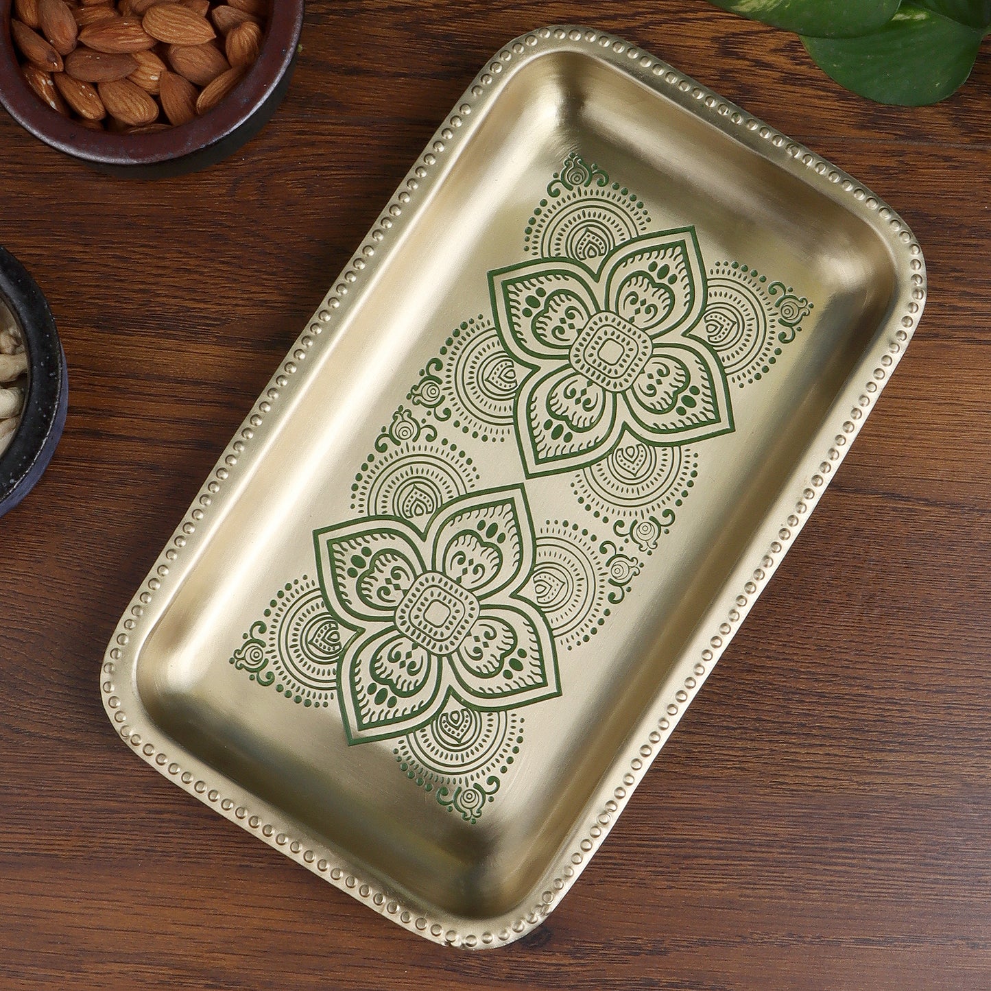 Dohar Brass Rectangular Tray (Green)