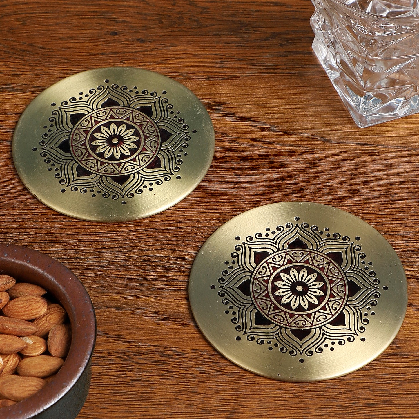 Utsav Brass Coaster - Set of 2 (Maroon)