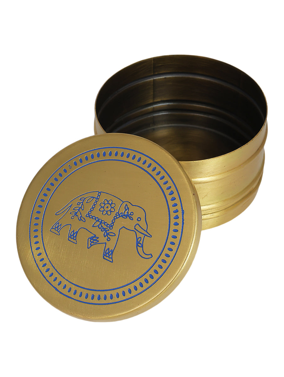 Brass Elephant Trinket Box (Blue)
