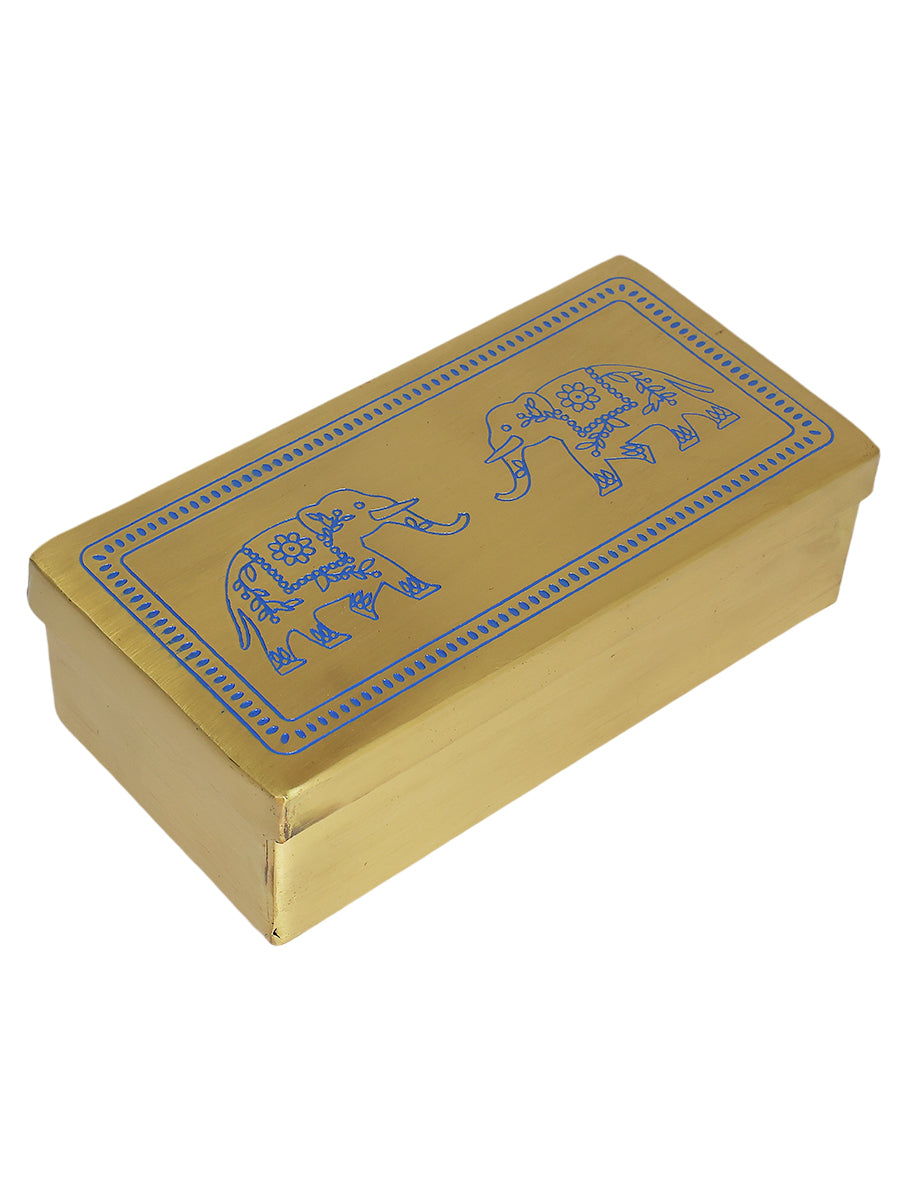 Brass Elephant Gift Box & Set of 4 coasters (Blue)