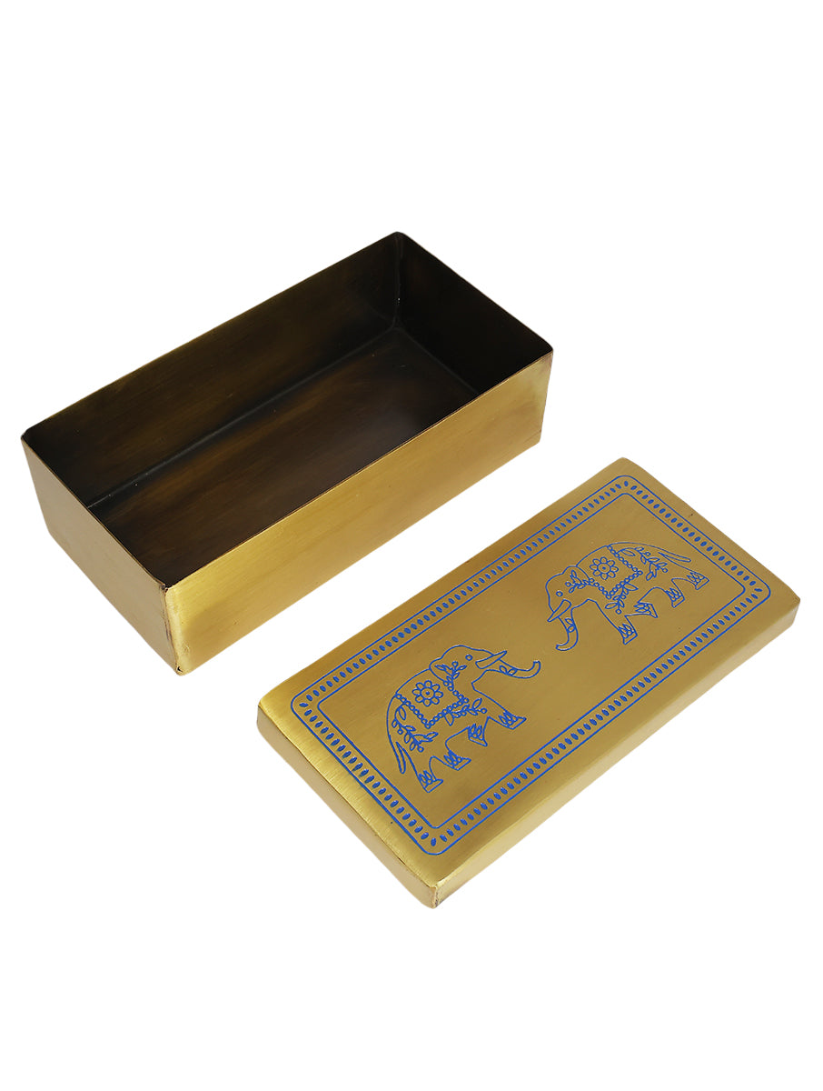 Brass Elephant Gift Box & Set of 4 coasters (Blue)