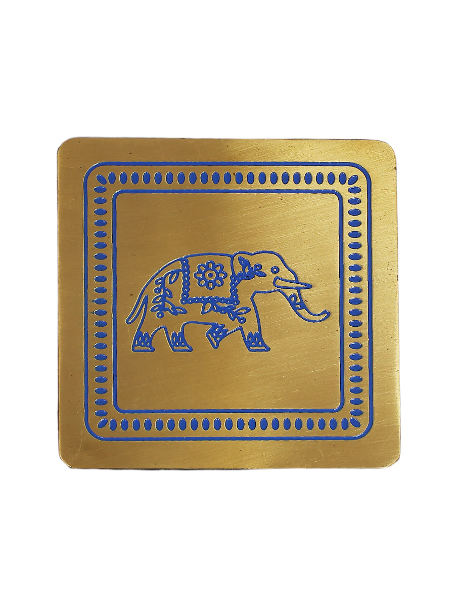 Brass Elephant Coasters - Set of 4 (Blue)