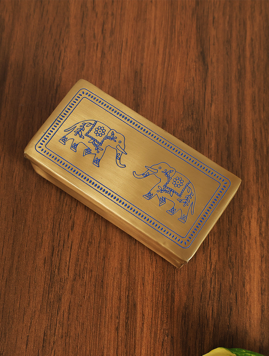 Brass Elephant Gift Box (Blue)