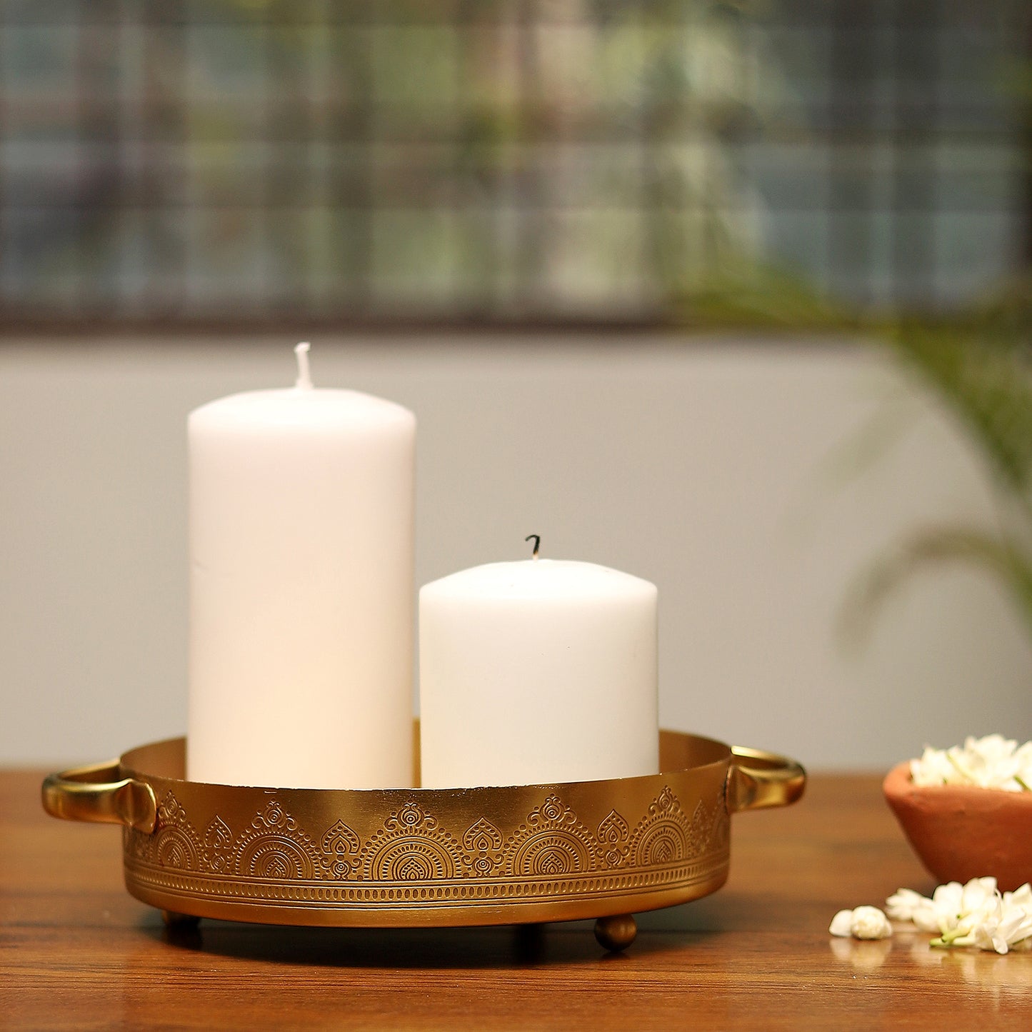 Dohar Gold Plated Candle Tray with handle