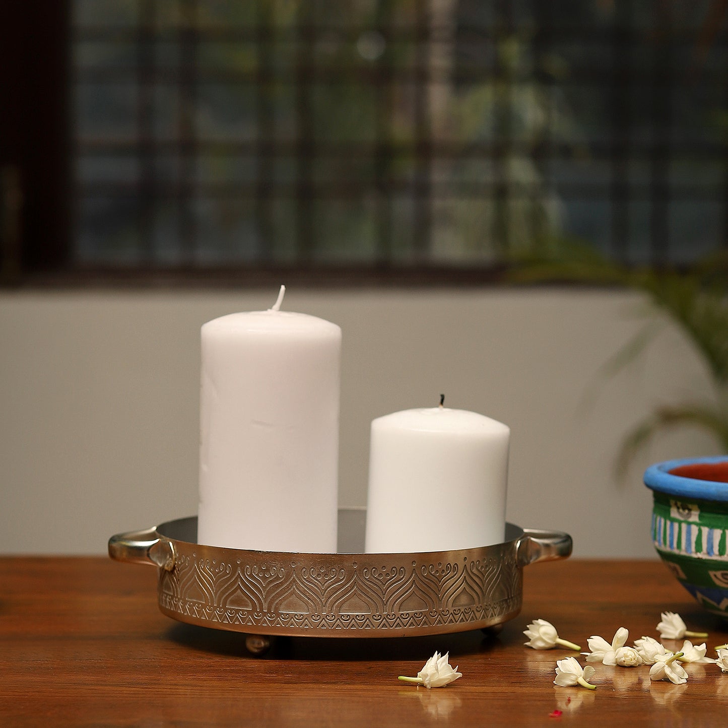 Utsav Silver Plated Candle Tray with handle