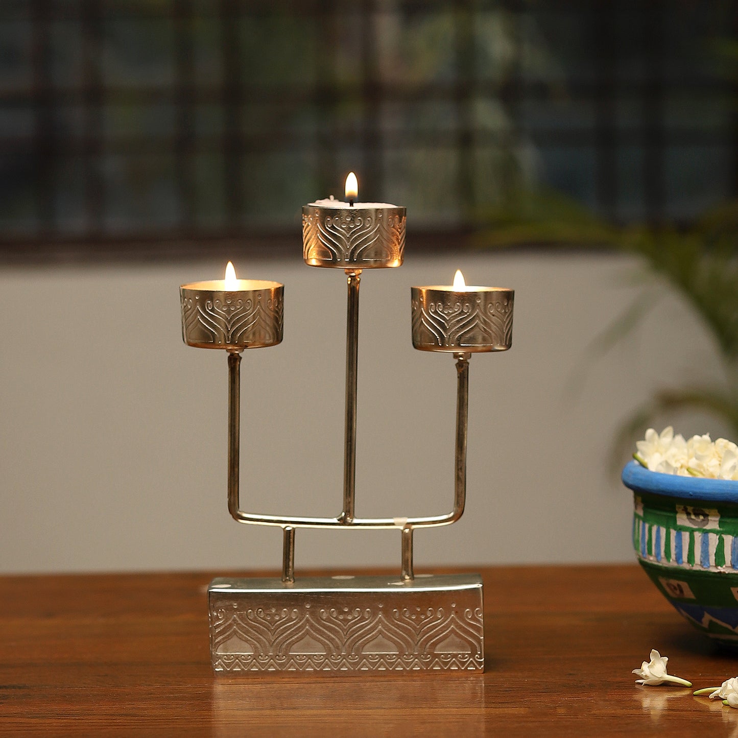 Utsav Silver Plated Tea Light Stand