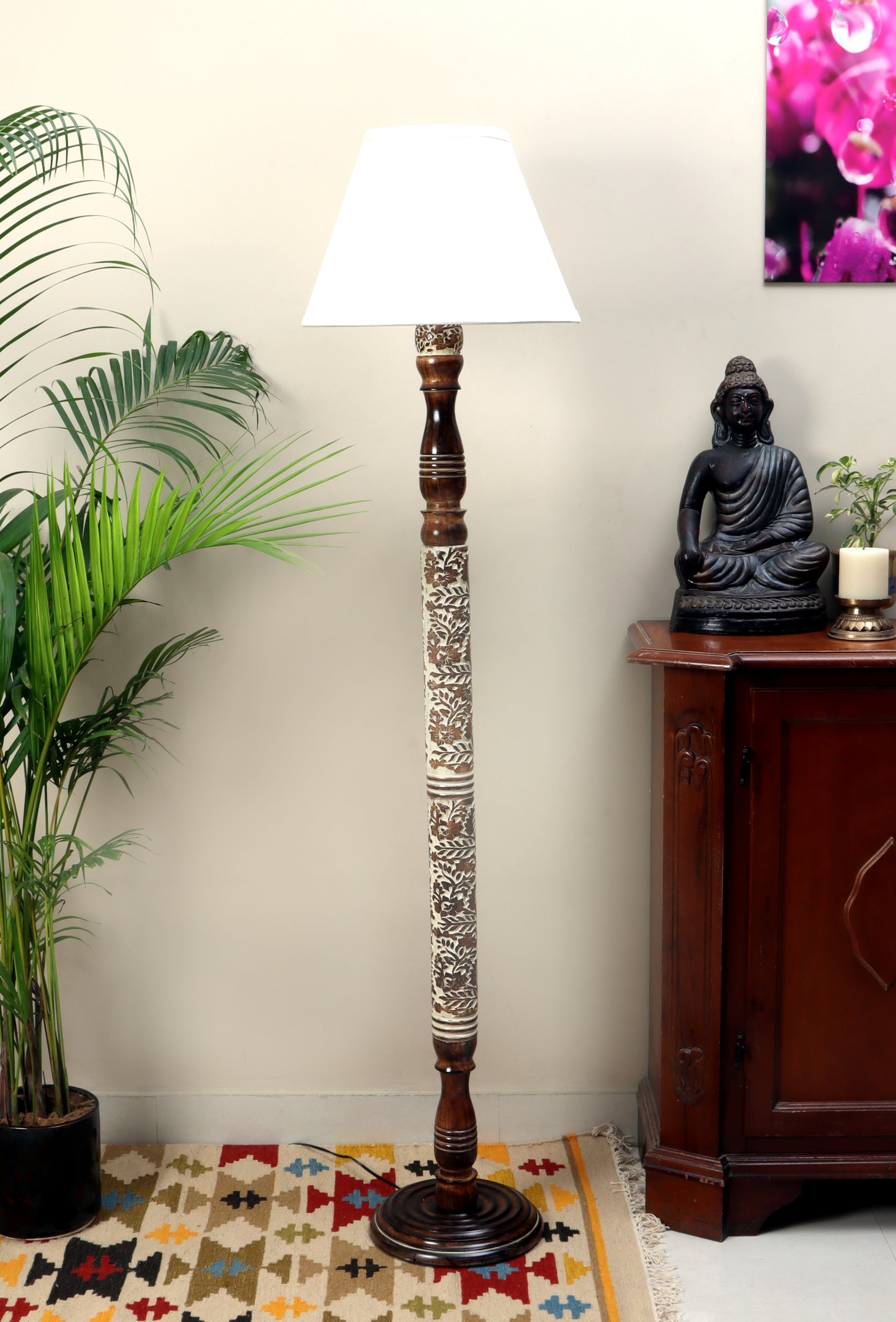 Chinar Light brown and White Floor Lamp with Ivory white Soft Shade