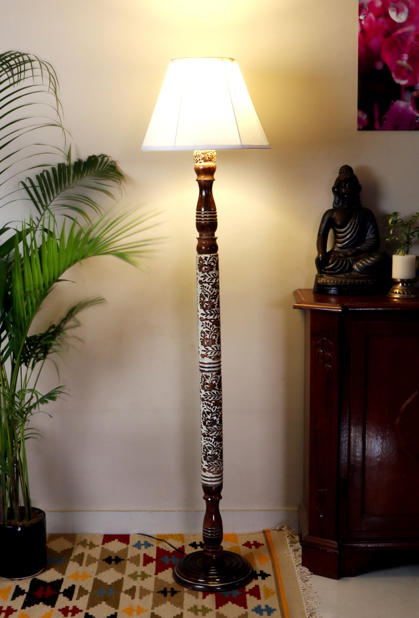 Chinar Light brown and White Floor Lamp with Ivory white Soft Shade