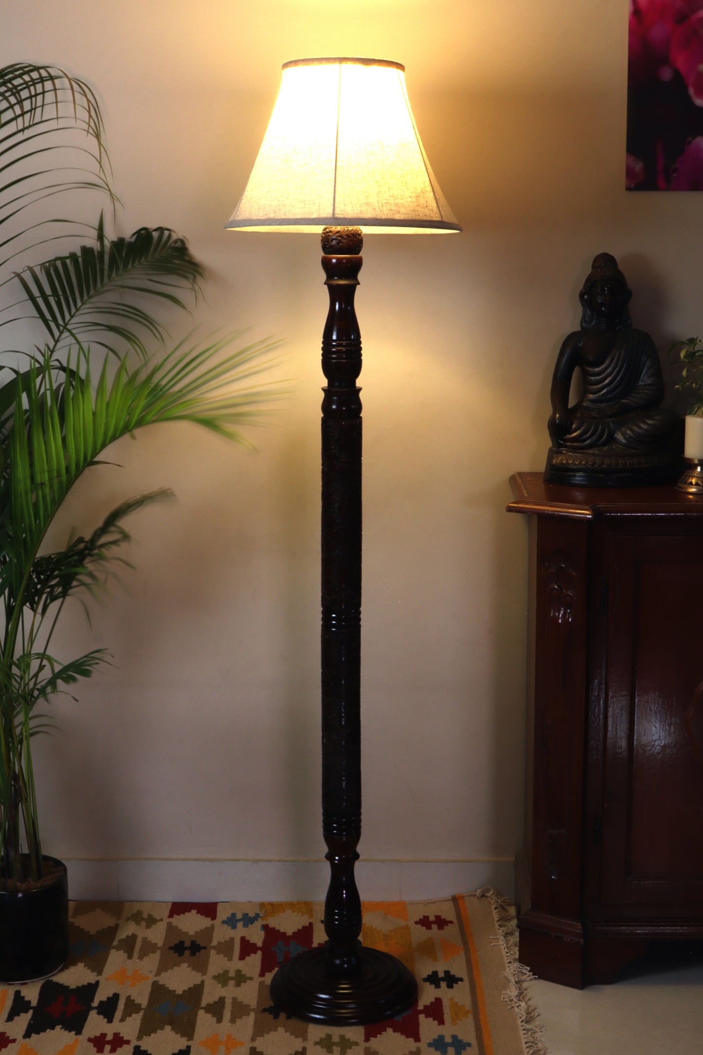 Chinar Dark brown Floor Lamp with Beige Soft Shade
