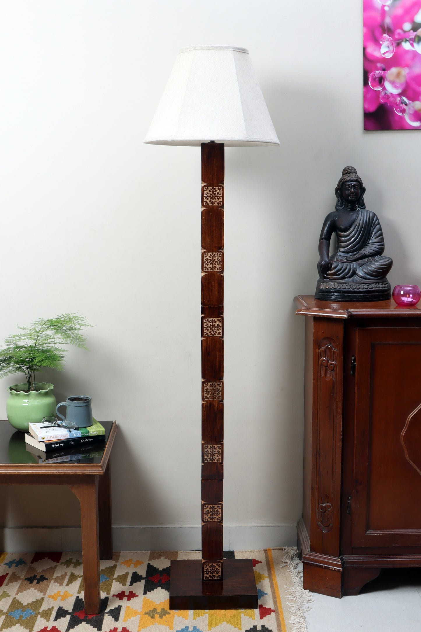 Amogh Brown and off white Floor Lamp with Beige Soft Shade