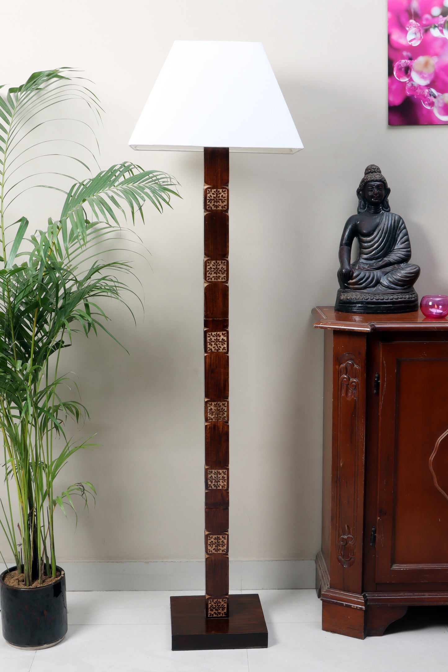 Amogh Brown and off white Floor Lamp with Ivory white Shade