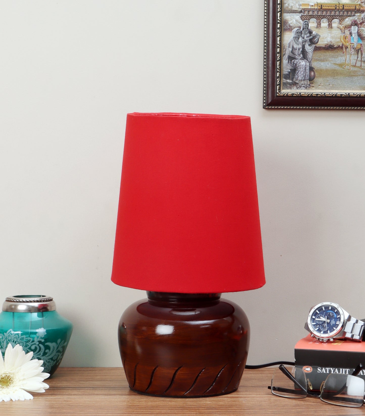 Nirvana Bed side Lamp with Red Shade