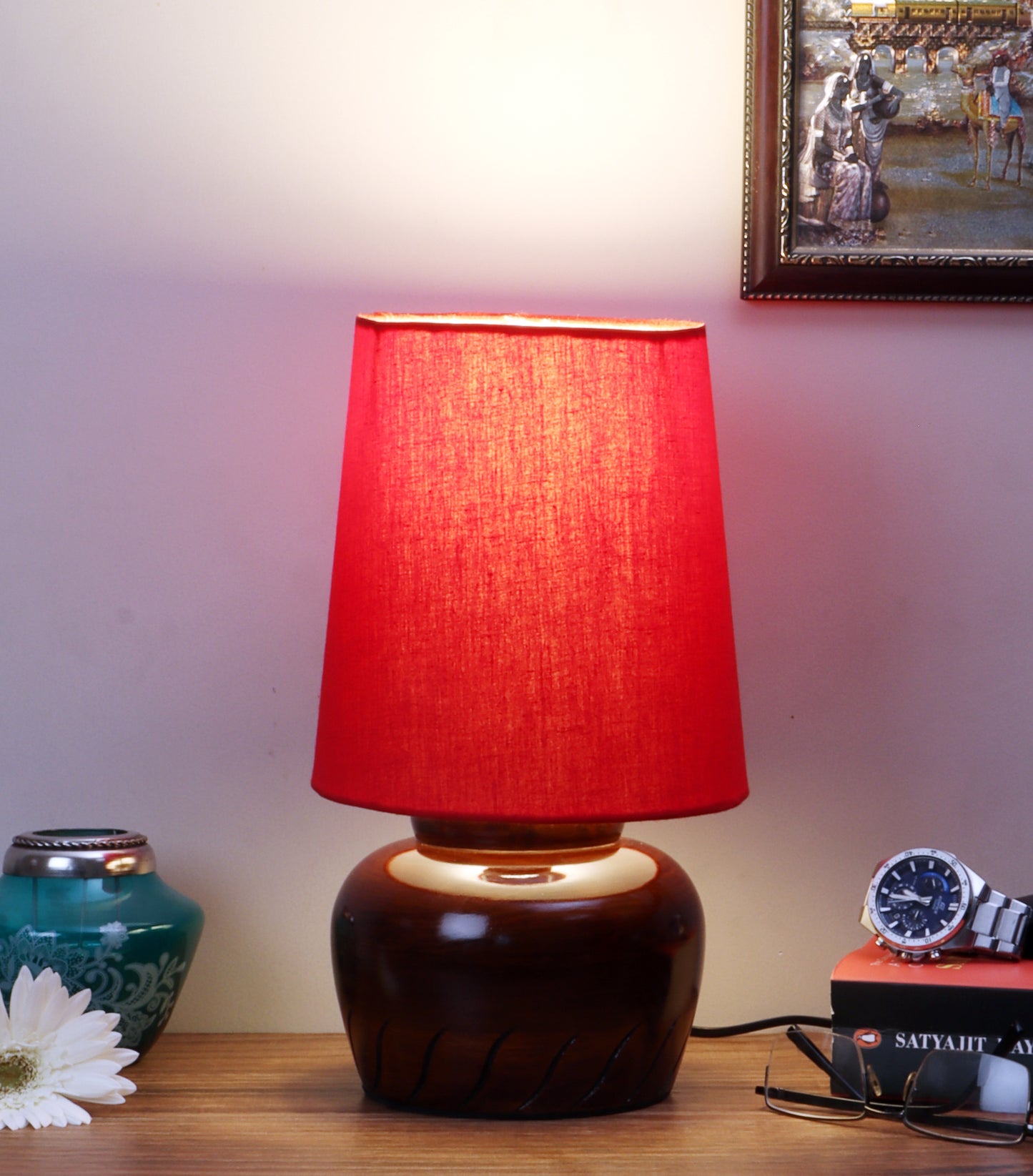 Nirvana Bed side Lamp with Red Shade