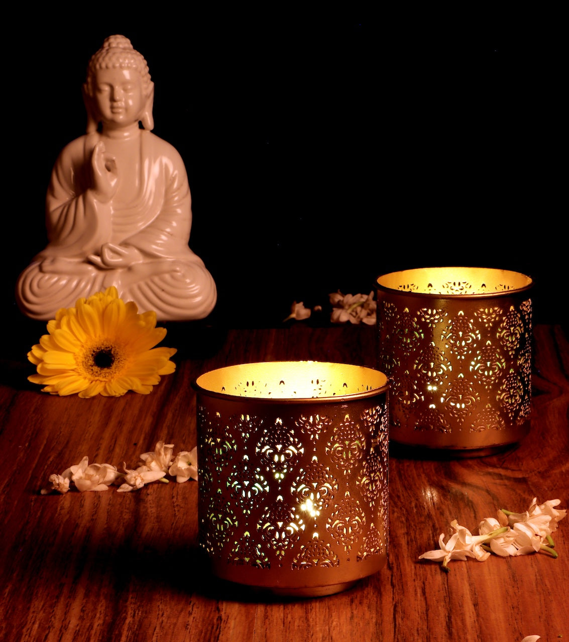 Gandhara Votive with Green Tea Light holder - Set of 2