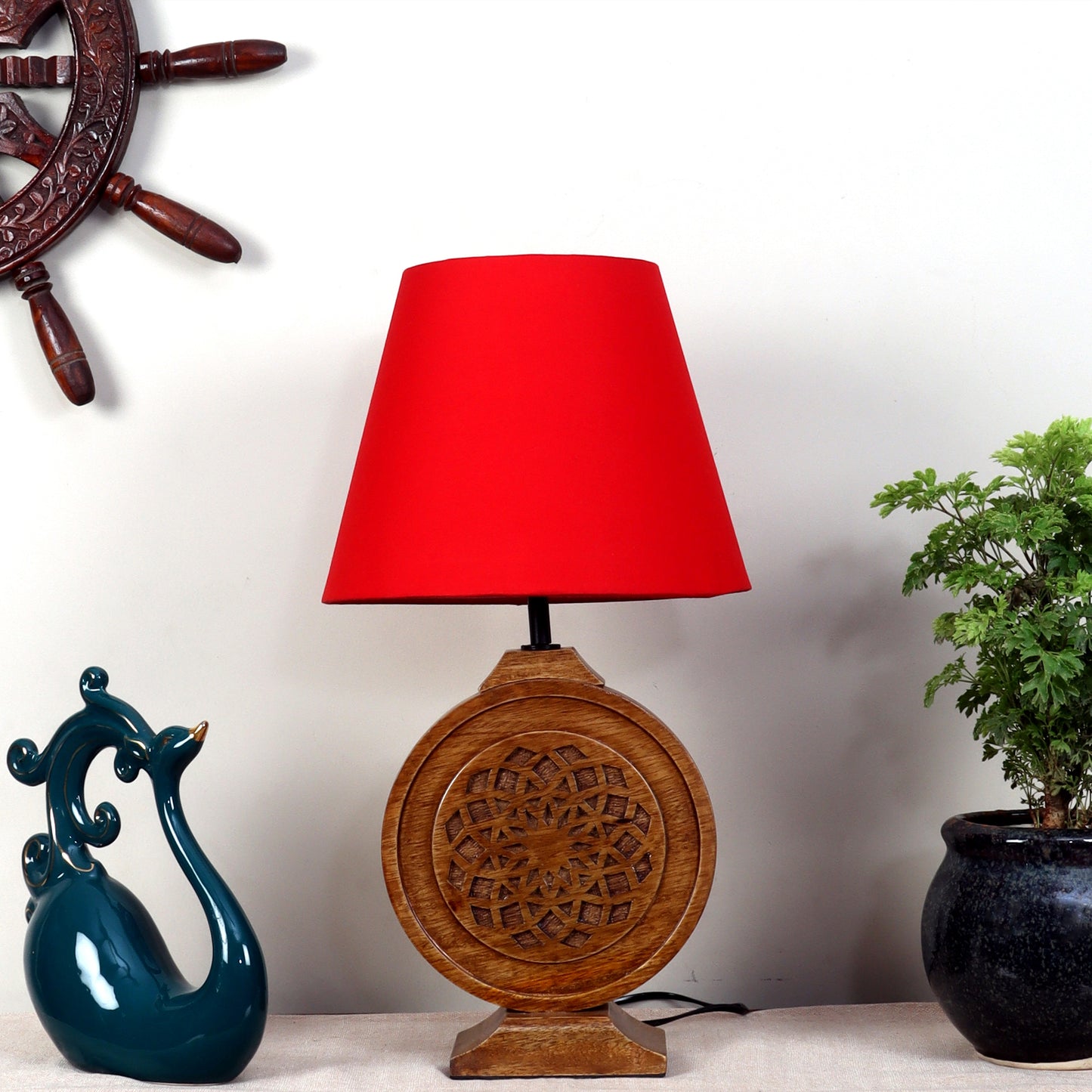 Neon Chakra Table Lamp with Red Shade