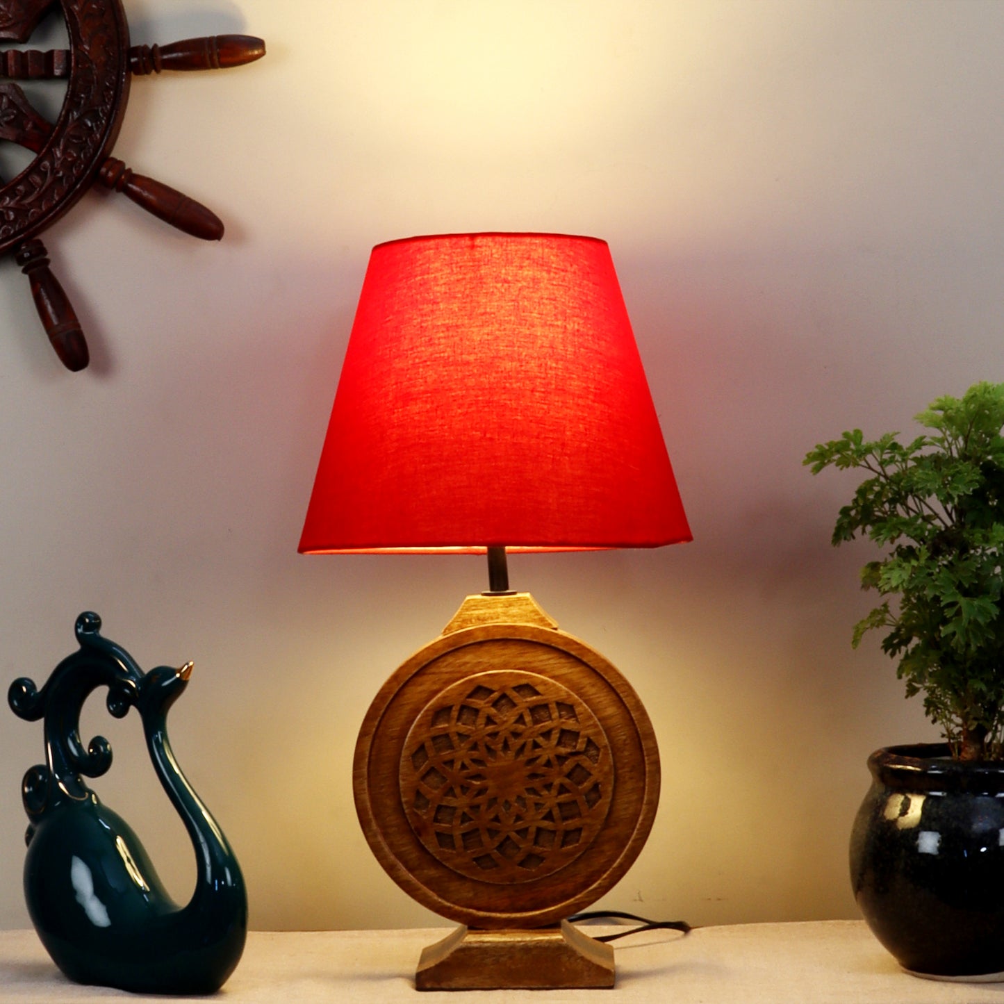 Neon Chakra Table Lamp with Red Shade