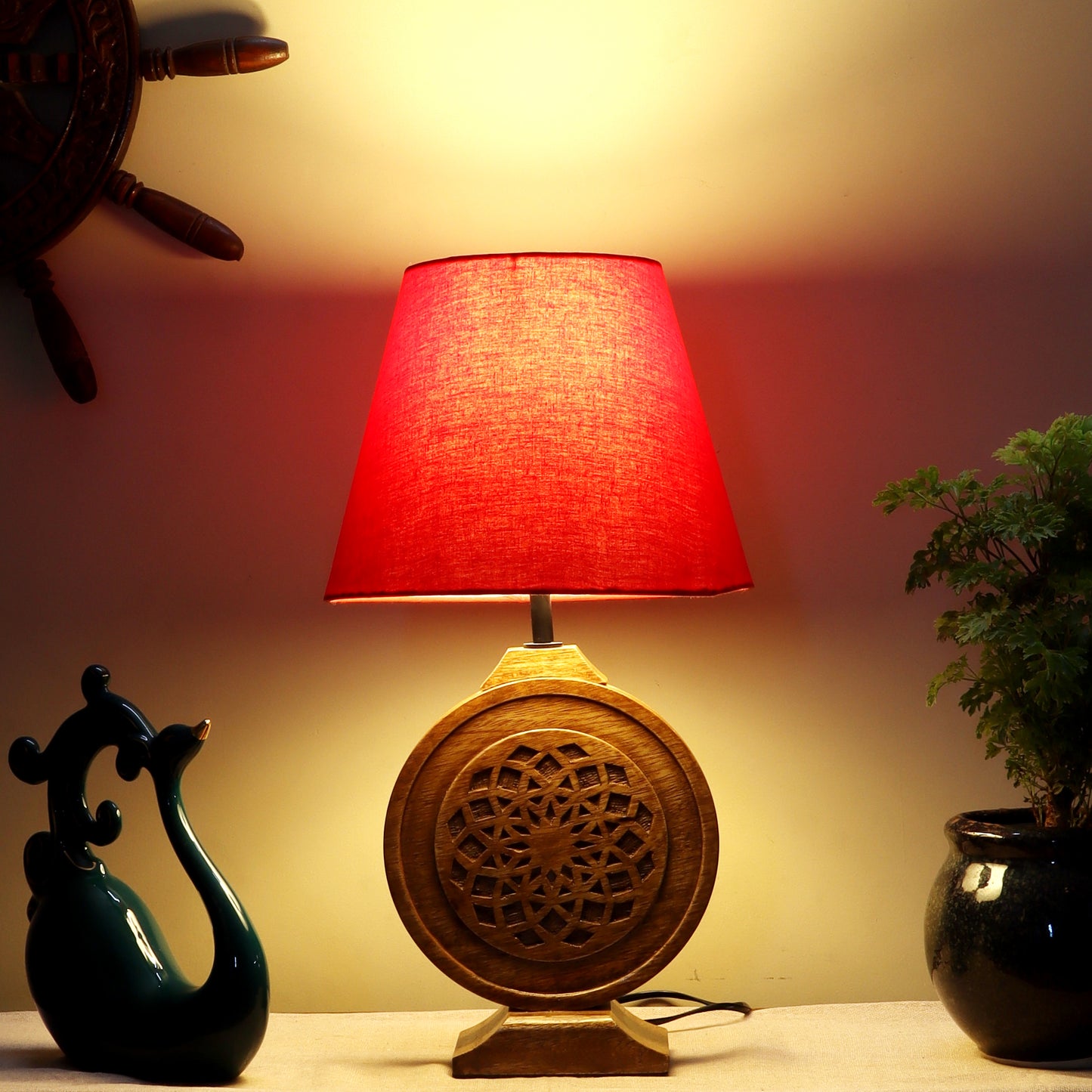 Neon Chakra Table Lamp with Red Shade