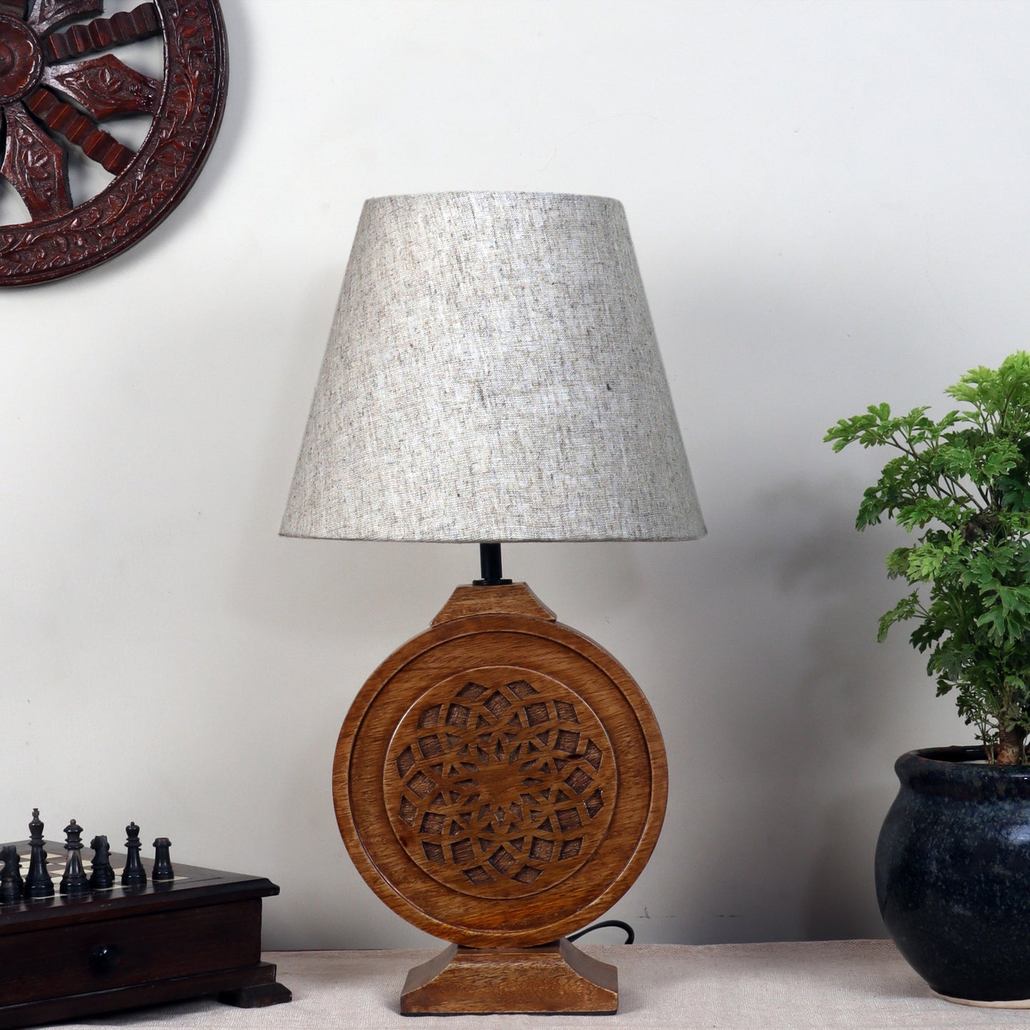 Neon Chakra Table Lamp with Beige Shade
