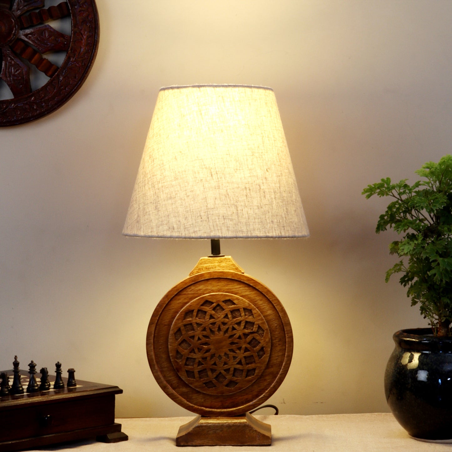 Neon Chakra Table Lamp with Beige Shade