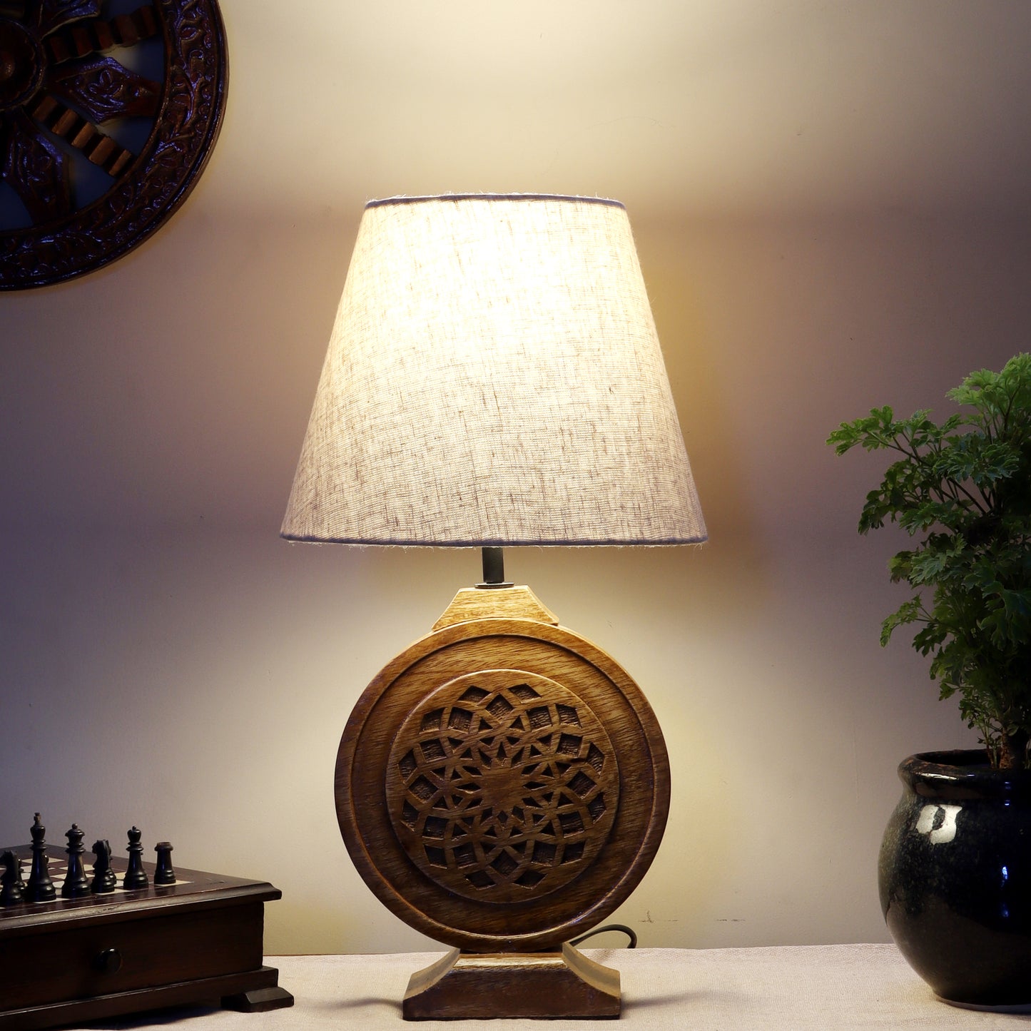 Neon Chakra Table Lamp with Beige Shade