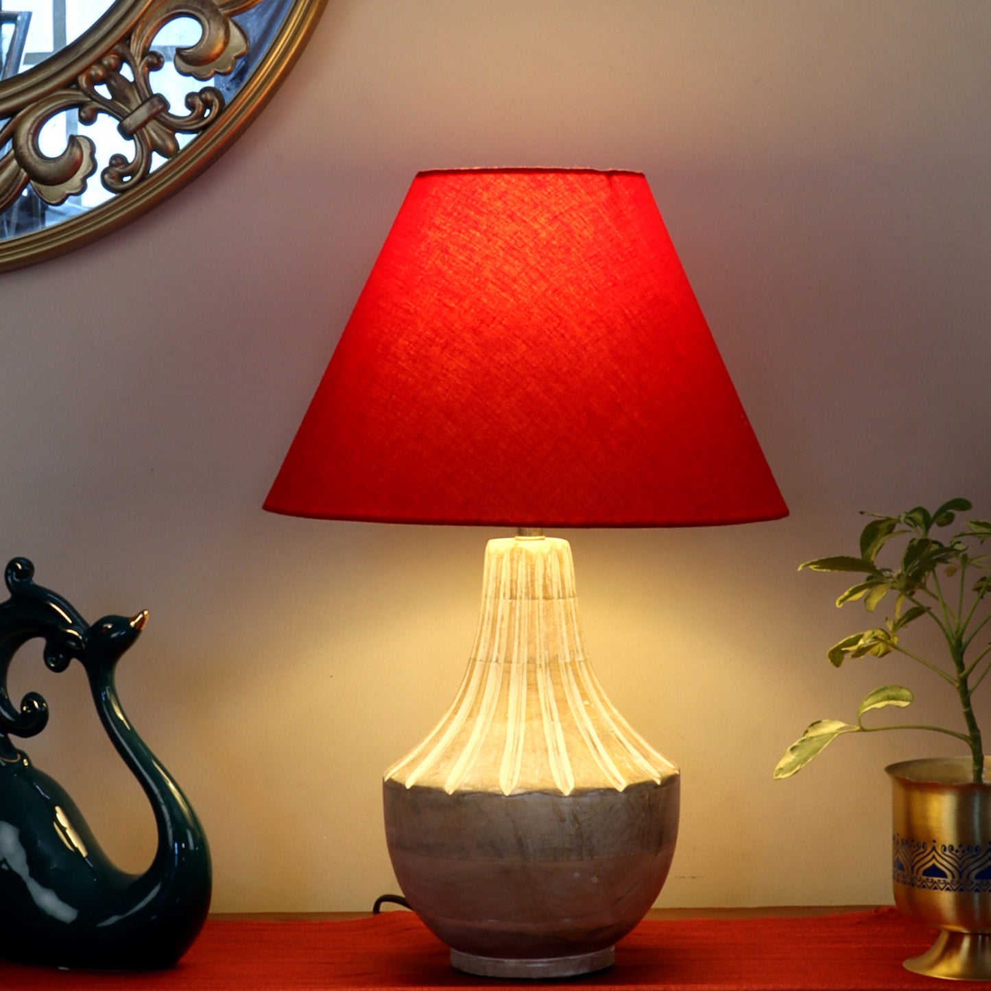 Ektara Table Lamp with Red Shade