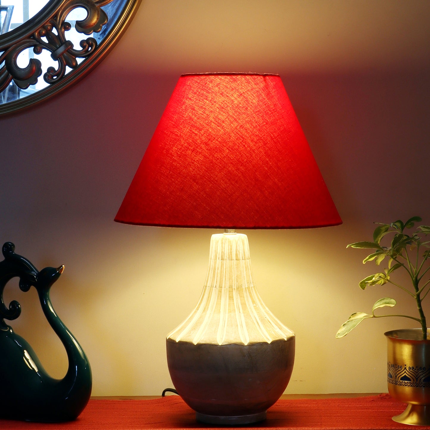 Ektara Table Lamp with Red Shade