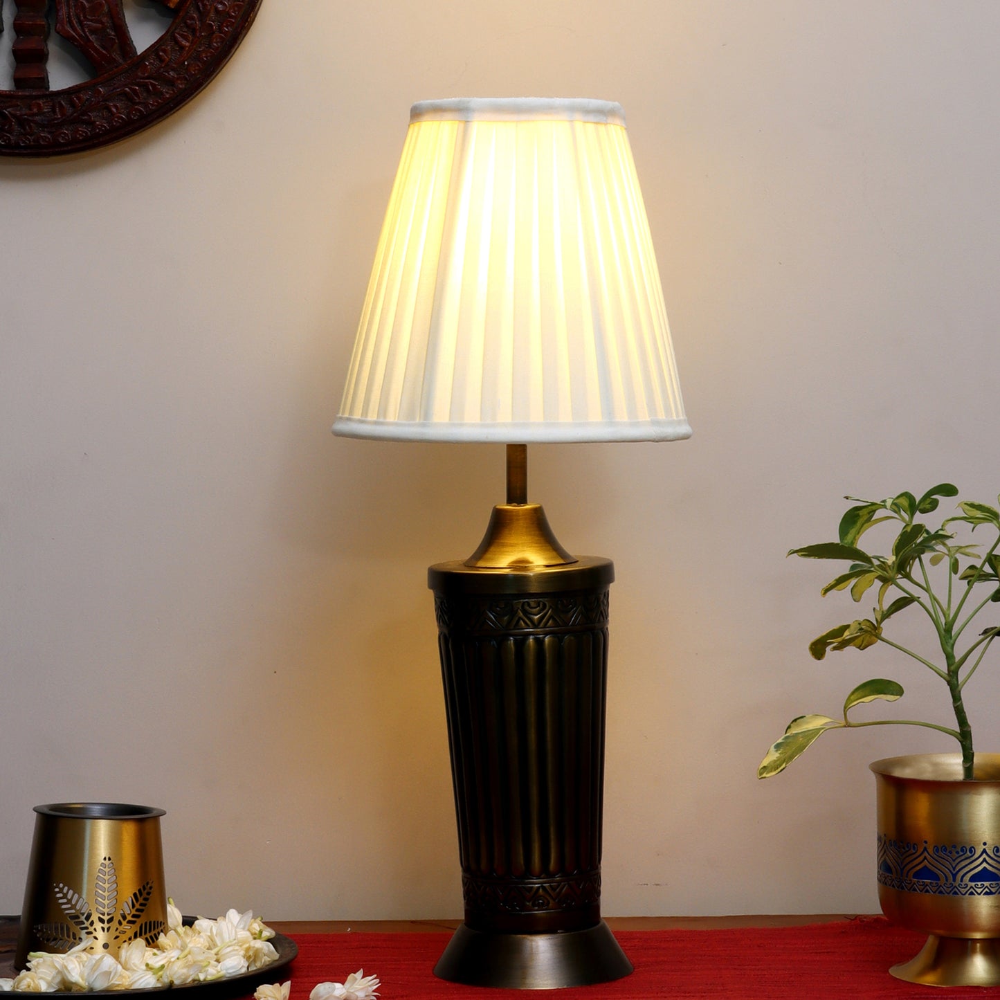 Vaishnavi Table Lamp with Ivory pleated shade