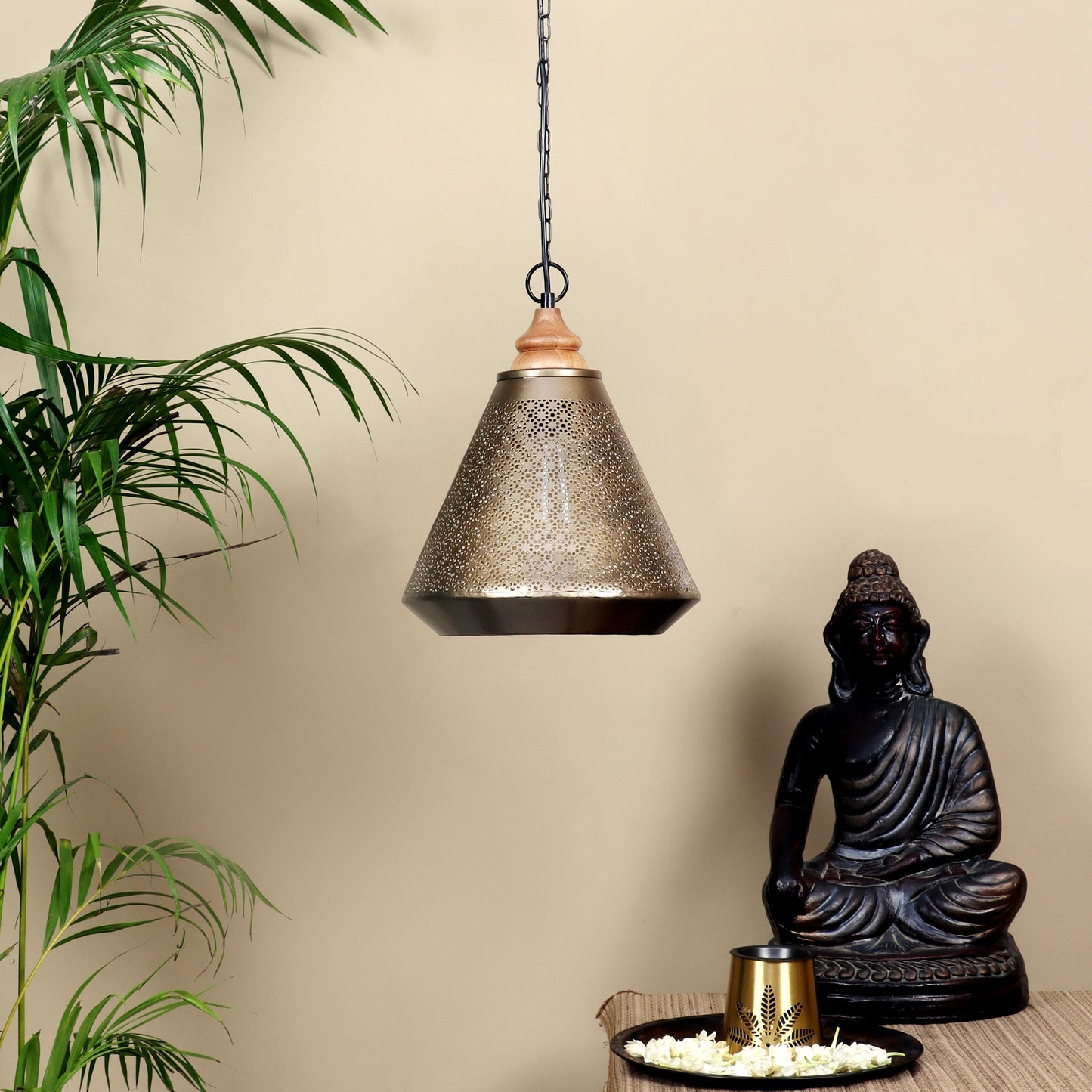 Mysore Hanging Lamp with a Wooden Canopy
