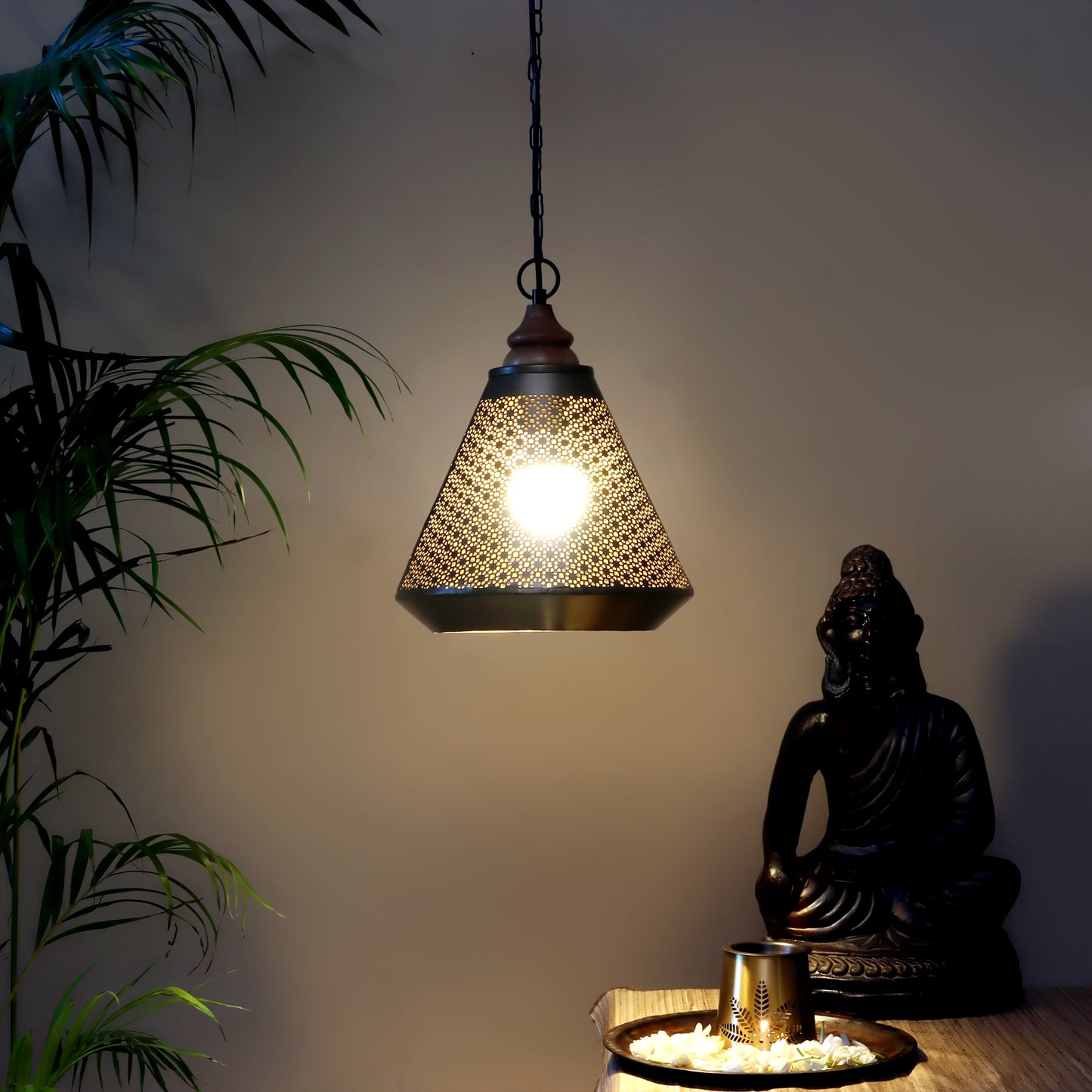 Mysore Hanging Lamp with a Wooden Canopy
