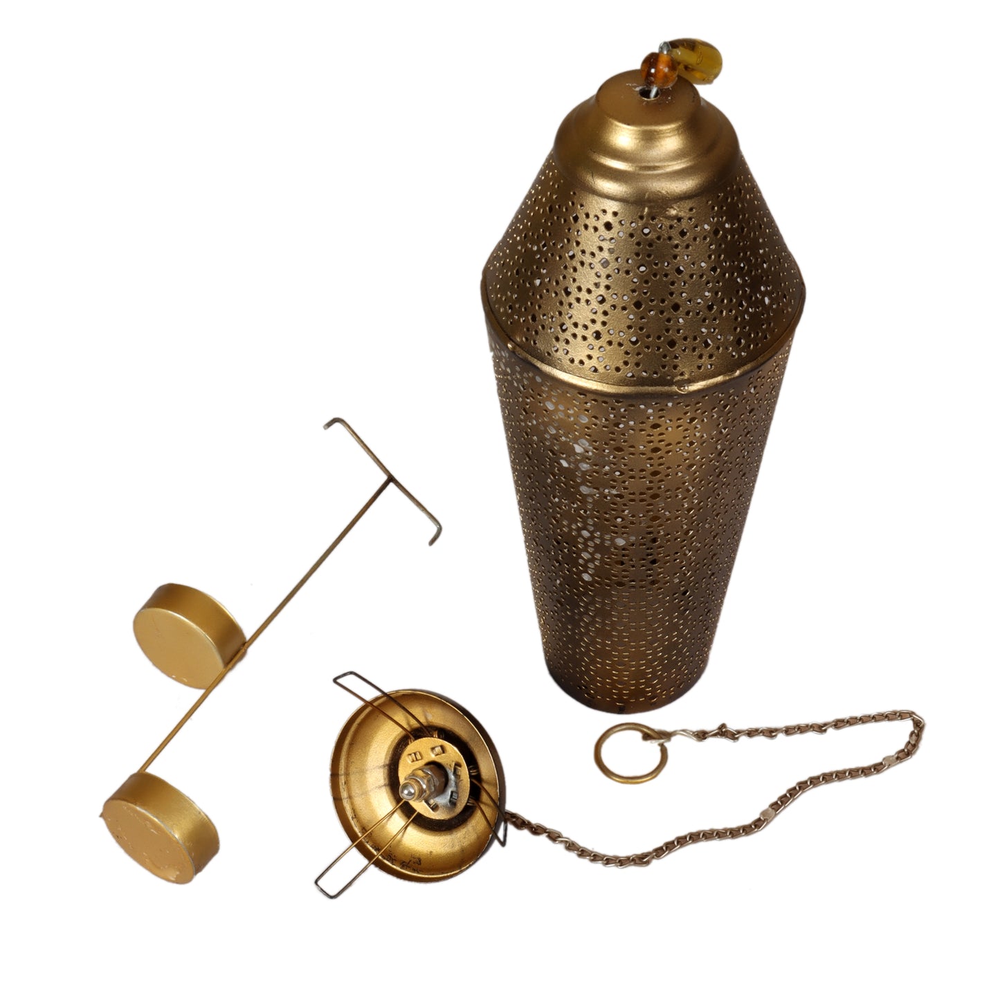 Mysore Hanging Tea Light Holder with 3 candles (Gold & Antique)