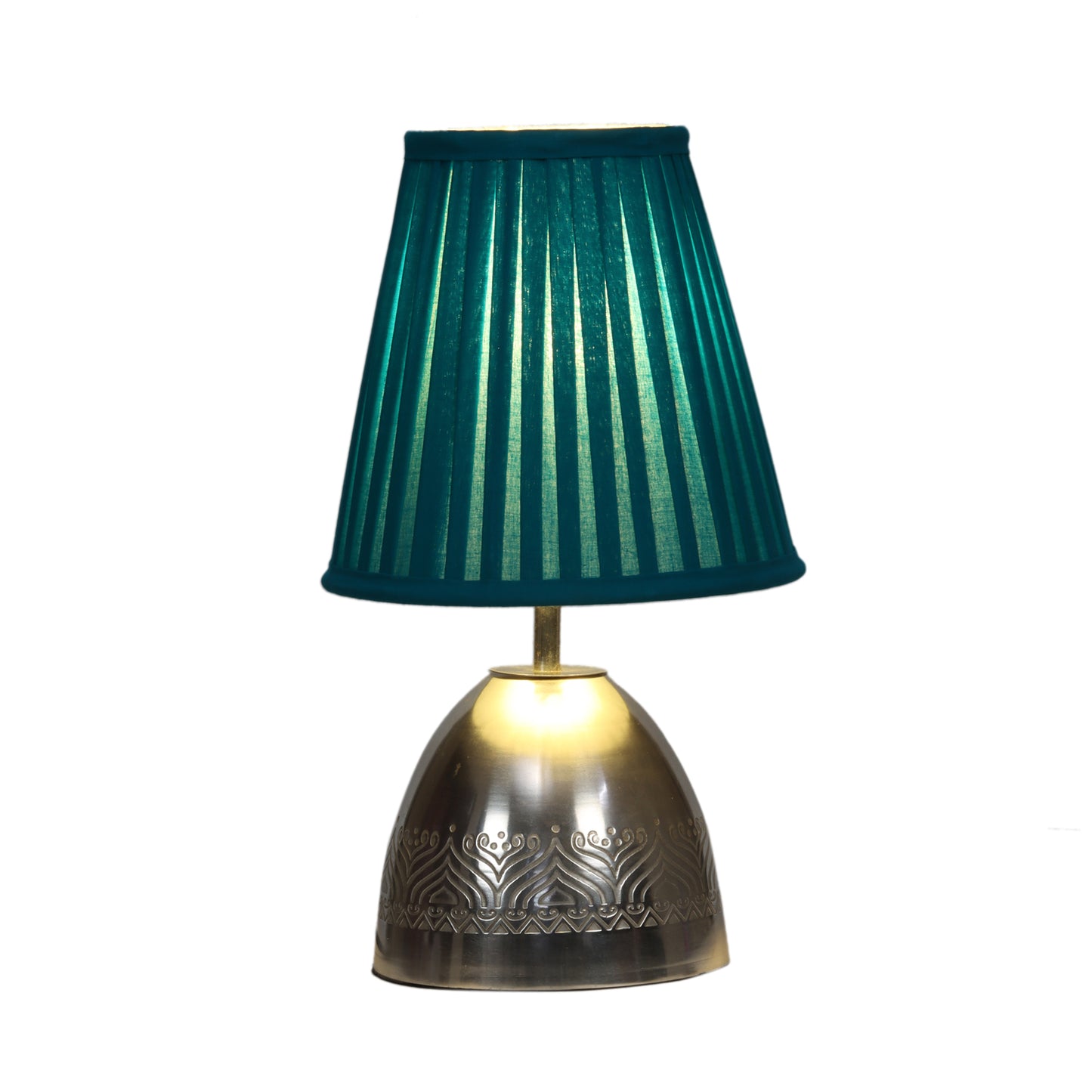 Utsav Silver plated Table Lamp with Teal pleated shade
