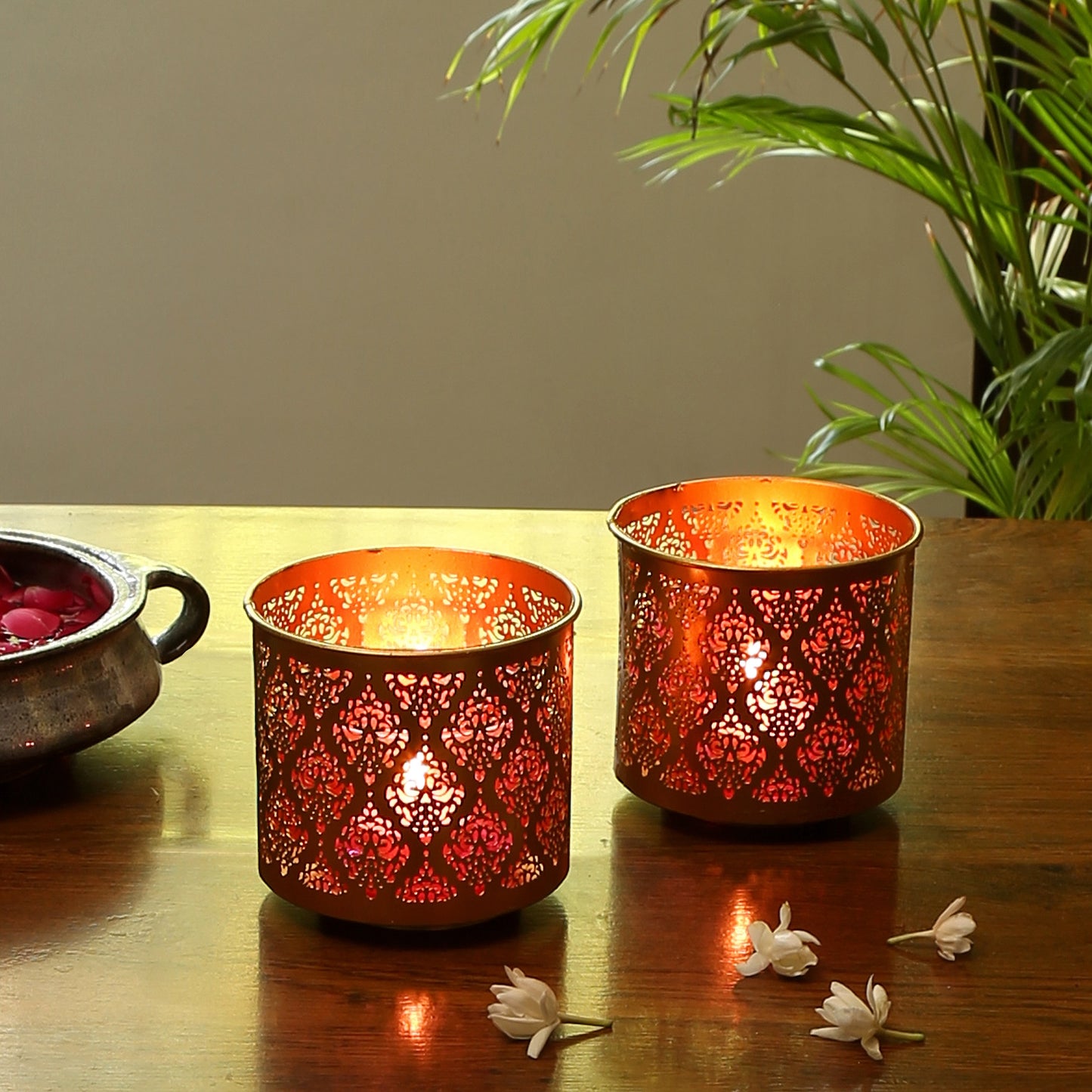 Gandhara Votive with Pink Tea Light holder - Set of 2