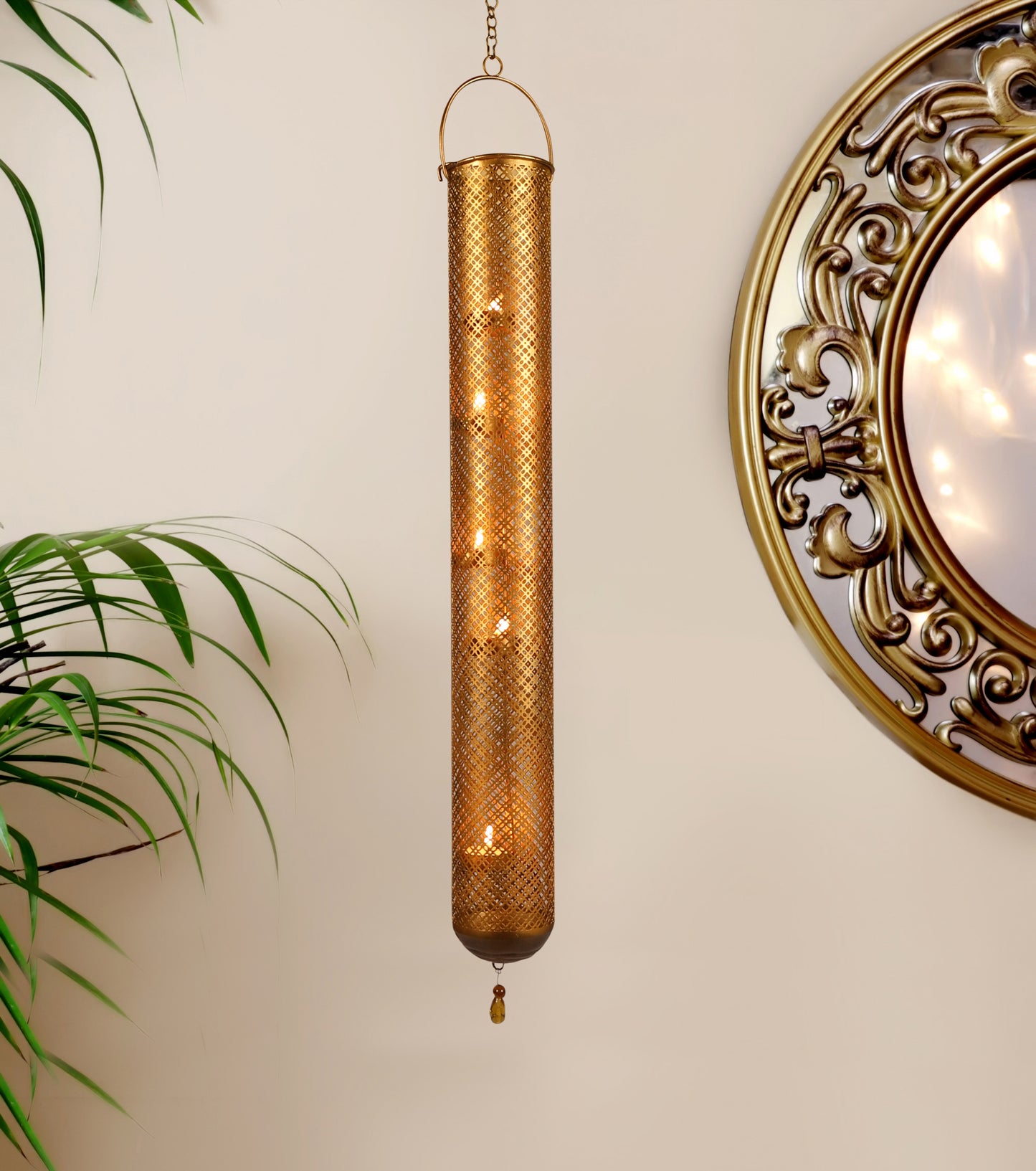 Tista Hanging Cylindrical Tea Light Holder with 5 candles (Gold)