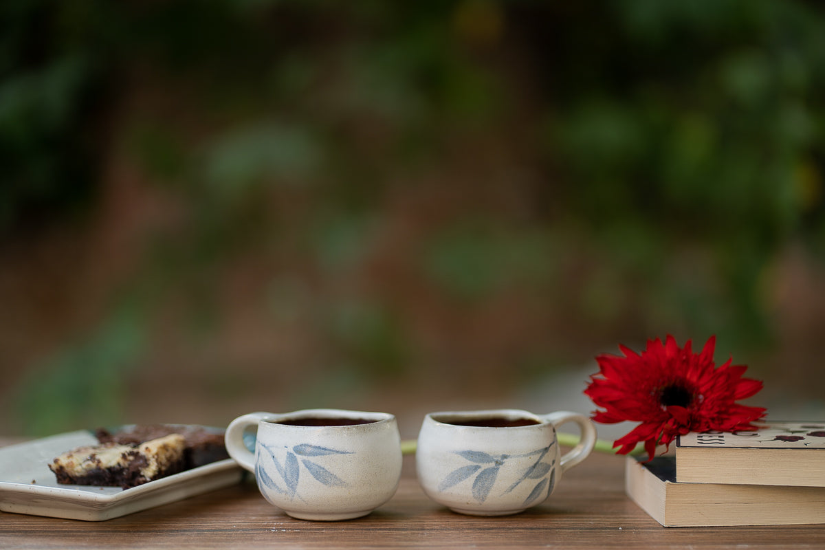 Studio Pottery White and Blue Cups - Set of 2
